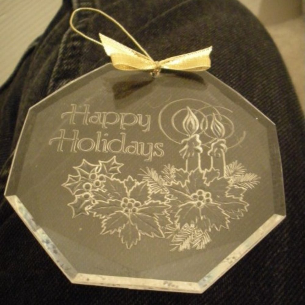 Christmas Ornament Vanity Fair Embossed Clear Lucite Octagon Vtg 60s Collectible